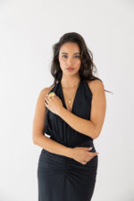 VESTIDO PRETO COMPRIDO DRAPEADO LANÇA PERFUME - Image 6