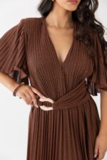 VESTIDO COMPRIDO CASTANHO PLISSADO FRACOMINA - Image 6