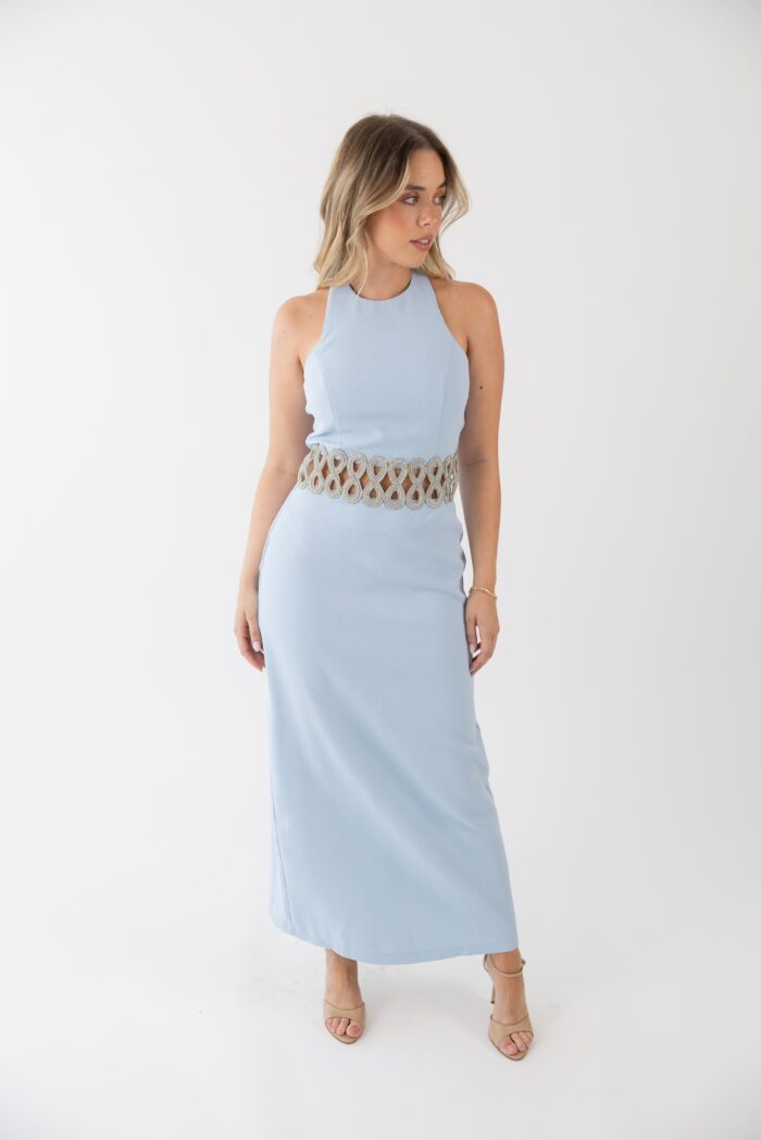VESTIDO MIDI AZUL COM APLICAÇÃO LANÇA PERFUME - Image 3
