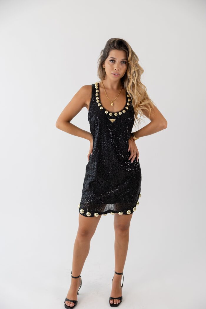 VESTIDO PRETO LANTEJOULAS LANÇA PERFUME - Image 2