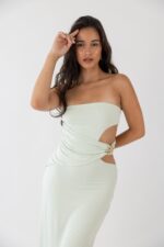 VESTIDO VERDE ÁGUA COM FIVELA PONTO CHIC