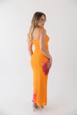 VESTIDO COMPRIDO EM MLAHA COM ESTAMPADO PONTO CHIC - Image 3