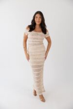 CONJUNTO TOP E SAIA EM TECIDO RENDADO PONTO CHIC