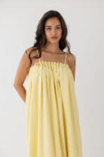 VESTIDO AMARELO COM PREGAS NO DECOTE PONTO CHIC - Imagen 3