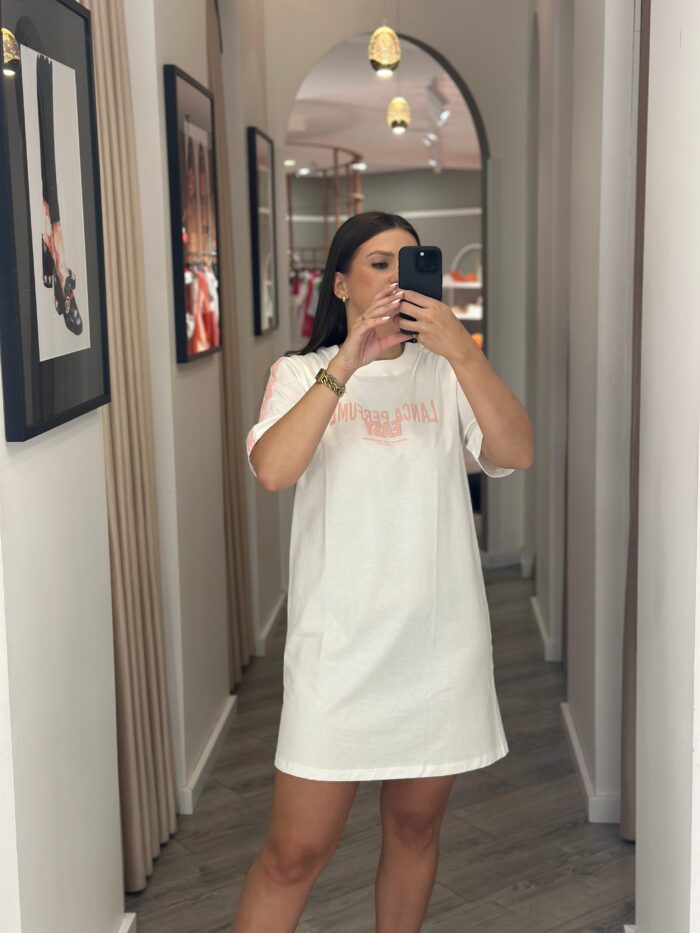 VESTIDO BRANCO COM ESTAMPADO ROSA LANÇA PERFUME - Imagen 1