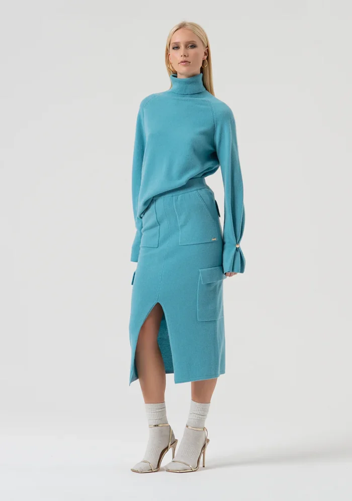 SAIA MIDI DE MALHA AZUL FRACOMINA - Image 3