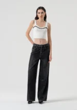 CALÇA PRETA PALAZZO COM STRASS FRACOMINA