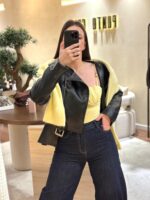 BODY AMARELO COM PREGAS NO DECOTE PONTO CHIC