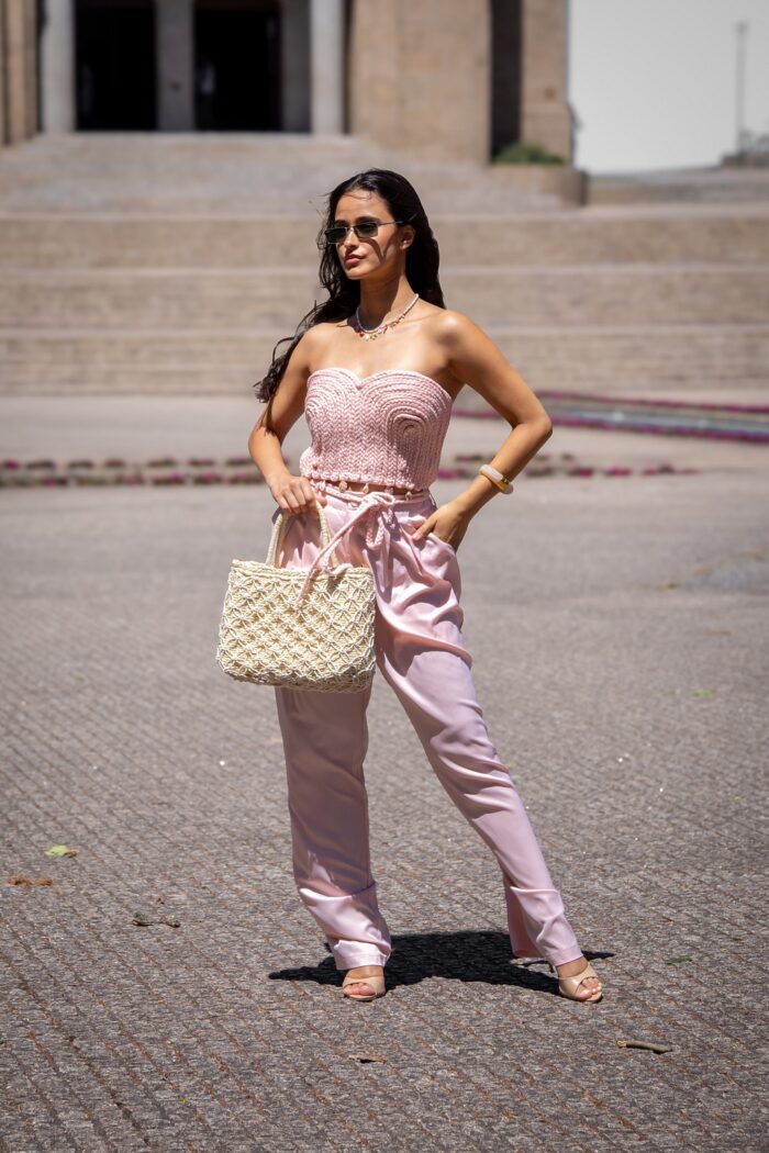 CONJUNTO DE PANTALONA E TOP ROSA PONTO CHIC - Image 1