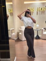 CALÇA WIDE LEG DENIM CASTANHO PONTO CHIC - Imagen 2