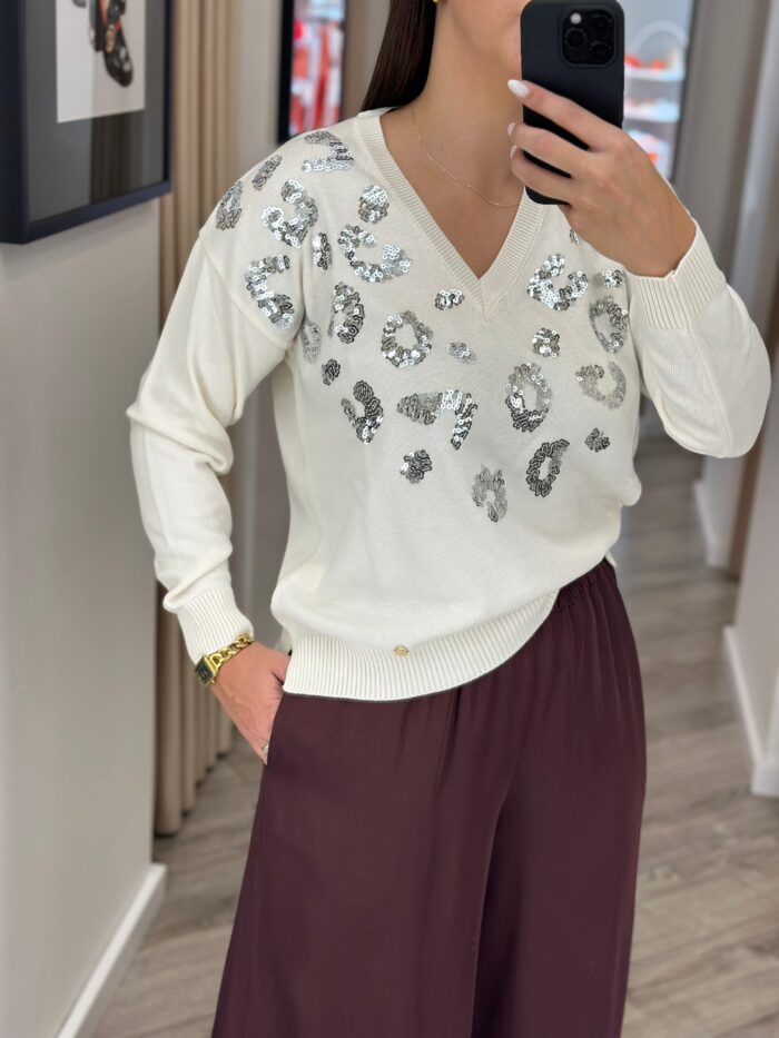 CAMISOLA CRU COM LANTEJOULAS RUGA - Imagen 3