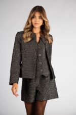 CASACO TWEED PRETO COM BRILHO SILVINA CAMPOS