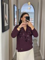 CAMISOLA BORGONHA COM LANTEJOULAS RUGA - Imagen 3