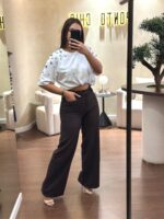 CALÇA WIDE LEG DENIM CASTANHO PONTO CHIC