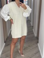 VESTIDO DE MALHA COM MANGA EM TECIDO RUGA - Image 3