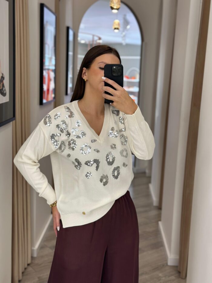 CAMISOLA CRU COM LANTEJOULAS RUGA - Imagen 4