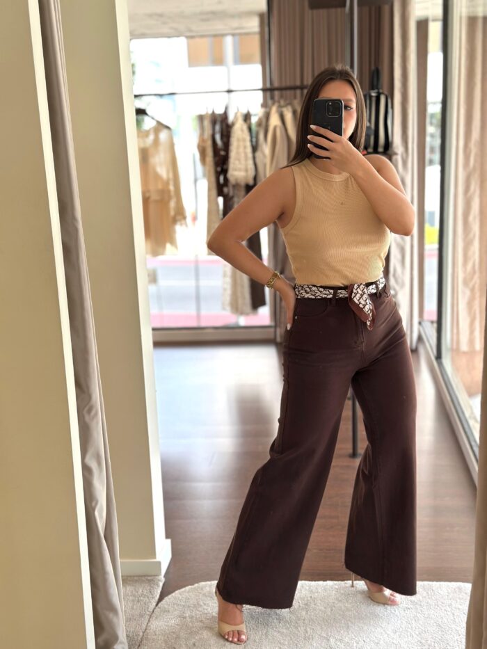 CALÇA WIDE LEG CASTANHA PONTO CHIC - Image 1