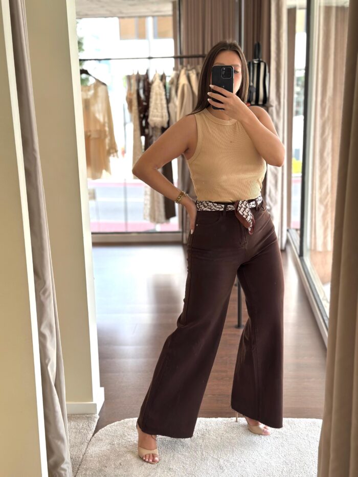 CALÇA WIDE LEG CASTANHA PONTO CHIC - Image 2