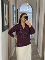 CAMISOLA BORGONHA COM LANTEJOULAS RUGA