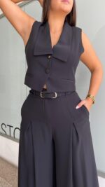 CALÇA WIDE LEG PRETA IMPERIAL - Imagen 4