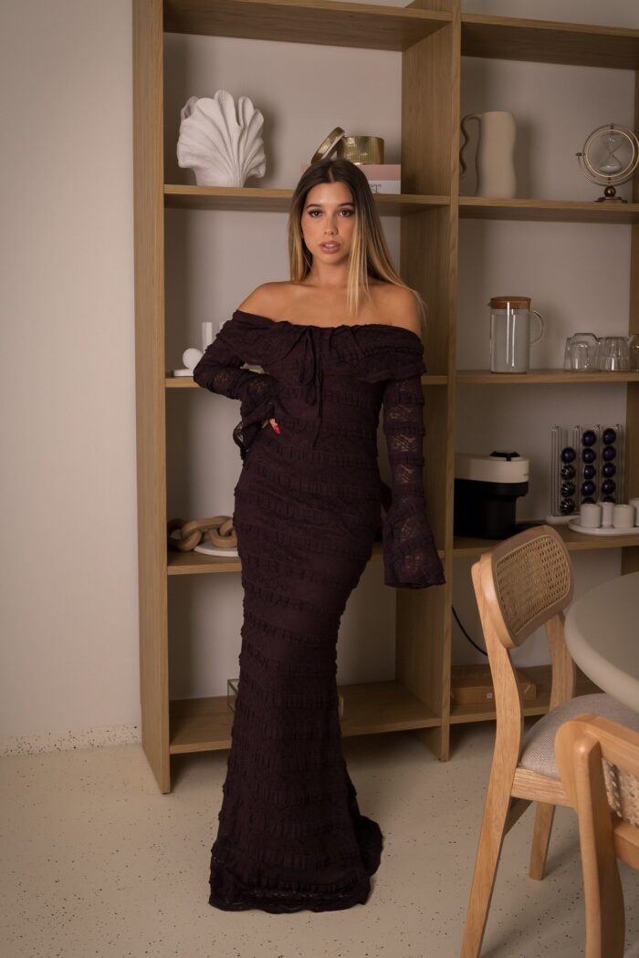VESTIDO LONGO RENDA AMEIXA PONTO CHIC - Image 1