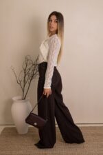 CALÇA WIDE LEG CASTANHA PONTO CHIC - Imagen 4