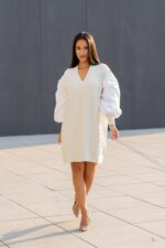 VESTIDO DE MALHA COM MANGA EM TECIDO RUGA - Image 7