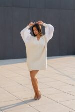 VESTIDO DE MALHA COM MANGA EM TECIDO RUGA - Image 8