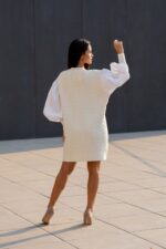 VESTIDO DE MALHA COM MANGA EM TECIDO RUGA - Image 5
