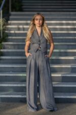 CALÇA PANTALONA CINZENTA COM PREGAS IMPERIAL