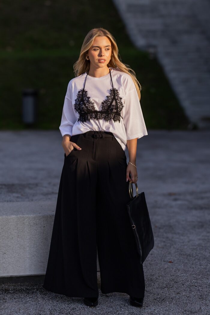T-SHIRT BRANCA COM TOP DE RENDA PRETO IMPERIAL - Image 3