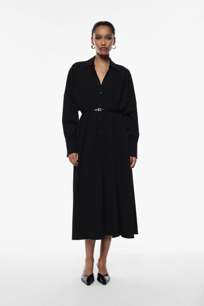 VESTIDO CAMSIEIRO PRETO COM CINTO IMPERIAL - Image 1