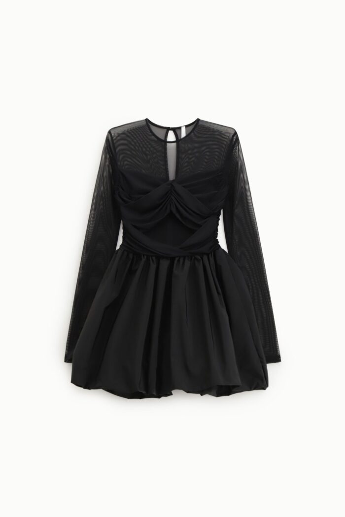 VESTIDO CURTO PRETO COM TULE E FRANZIDO IMPERIAL - Image 4