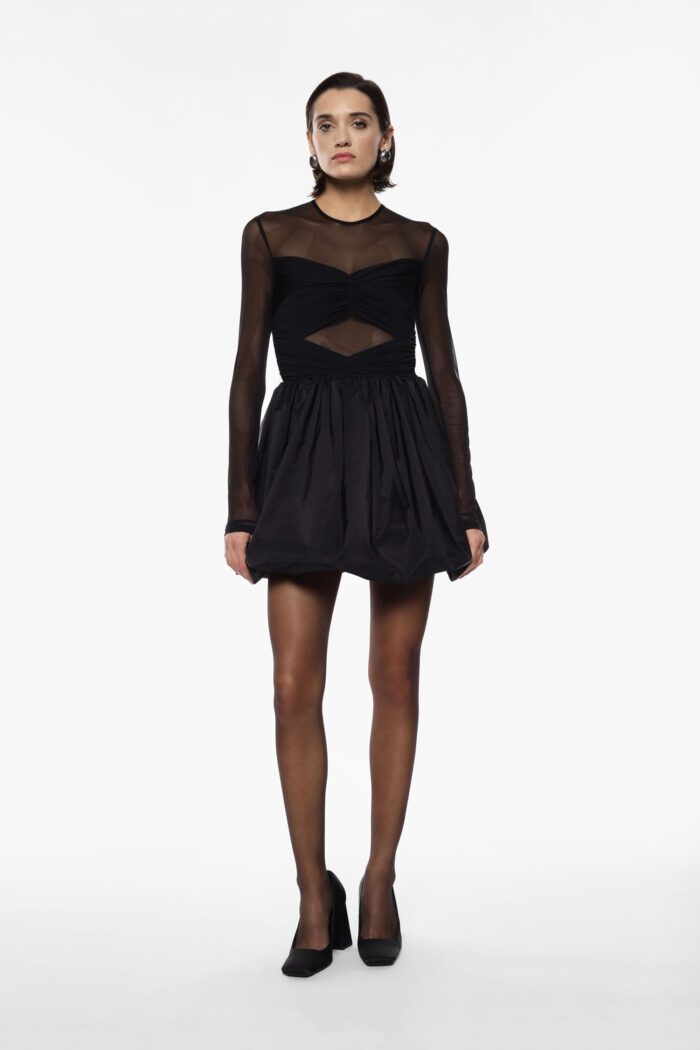 VESTIDO CURTO PRETO COM TULE E FRANZIDO IMPERIAL - Image 3
