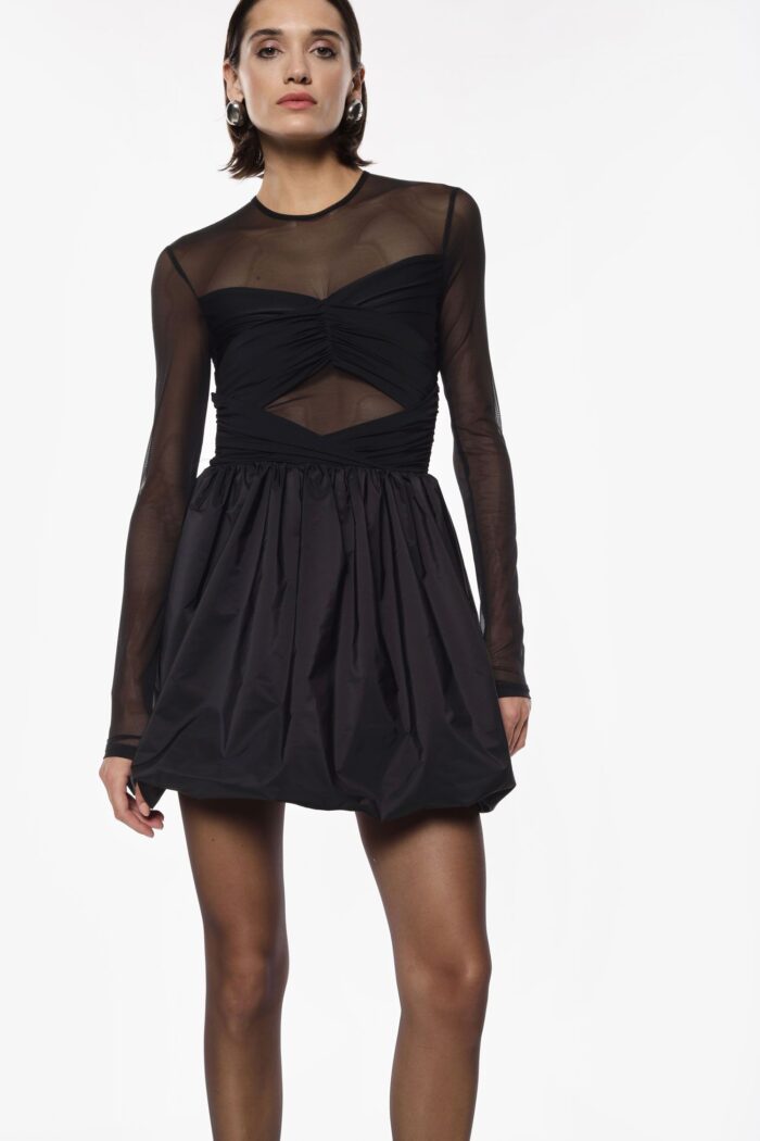VESTIDO CURTO PRETO COM TULE E FRANZIDO IMPERIAL - Image 1