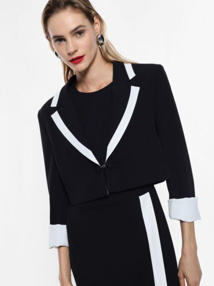 BLAZER CURTO PRETO COM LAPELA BRANCA MPERIAL