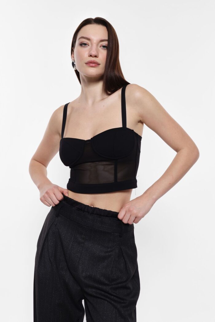 TOP CORSET PRETO COM DETALHES EM REDE IMPERIAL - Image 1