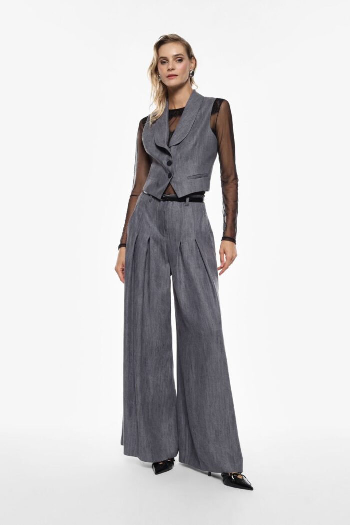 CALÇA PANTALONA CINZENTA COM PREGAS IMPERIAL - Image 1