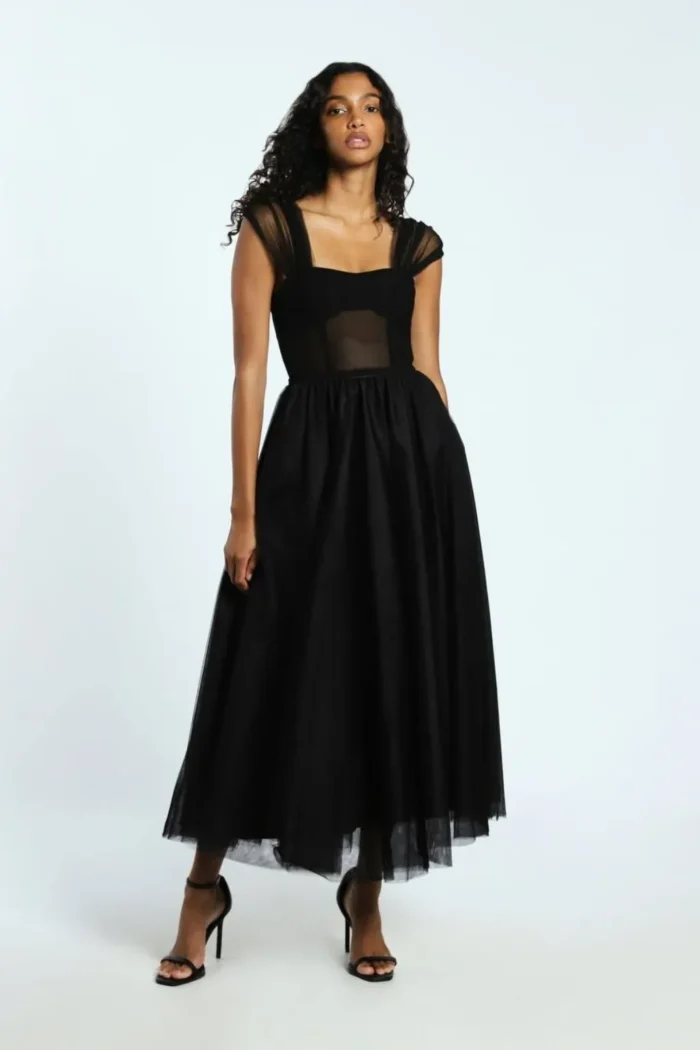 VESTIDO PRETO COMPRIDO EM TULE COM ALÇAS IMPERIAL - Imagen 5