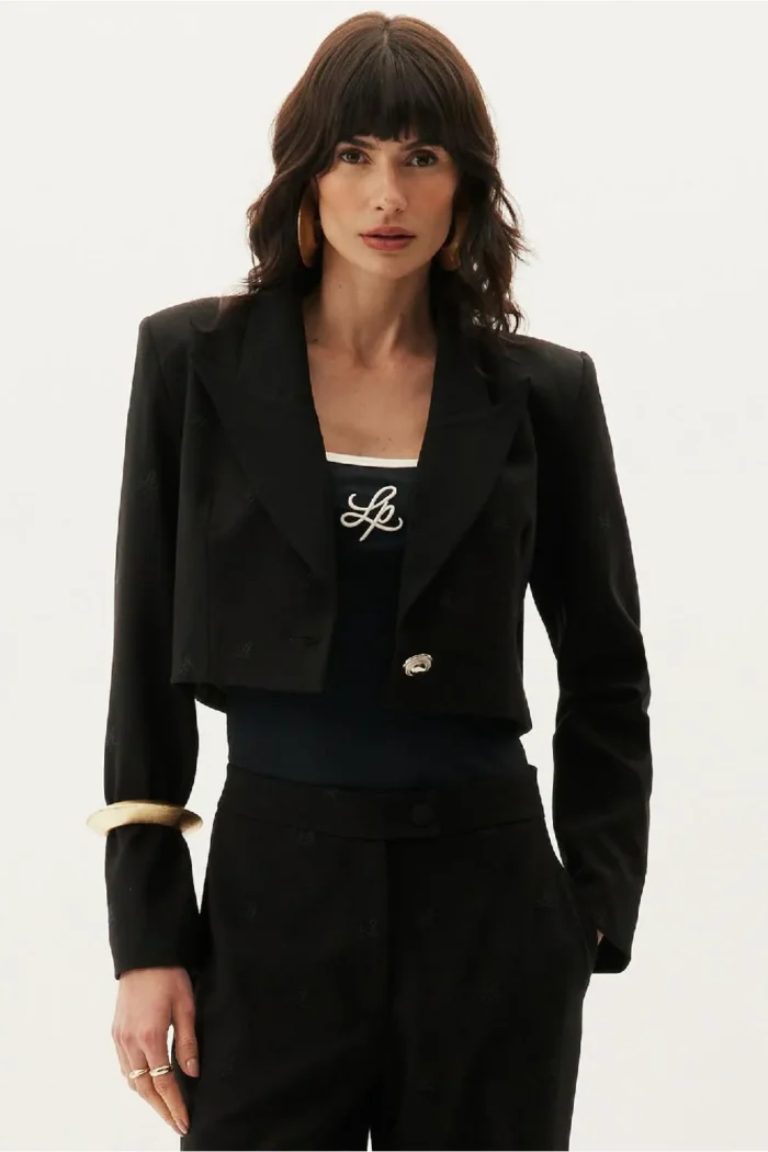BLAZER CURTO PRETO COM BORDADO LANÇA PERFUME - Image 2