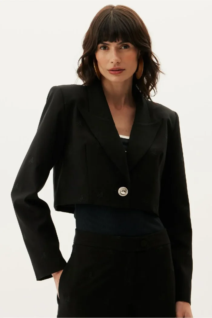 BLAZER CURTO PRETO COM BORDADO LANÇA PERFUME - Image 1