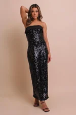 VESTIDO GLITTER PRETO COM LAÇO LANÇA PERFUME - Image 2
