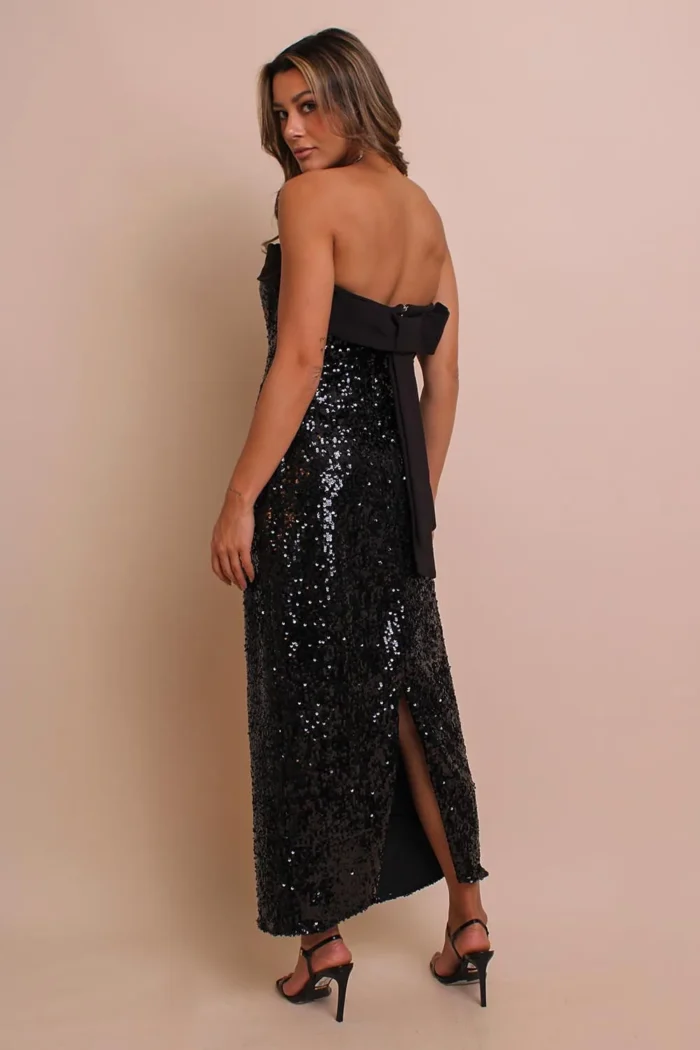 VESTIDO GLITTER PRETO COM LAÇO LANÇA PERFUME - Image 3