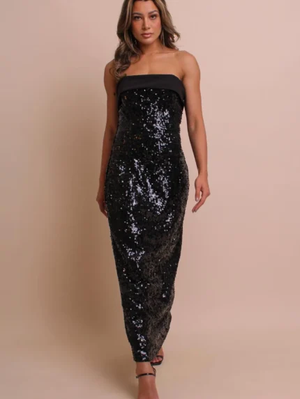 VESTIDO GLITTER PRETO COM LAÇO LANÇA PERFUME