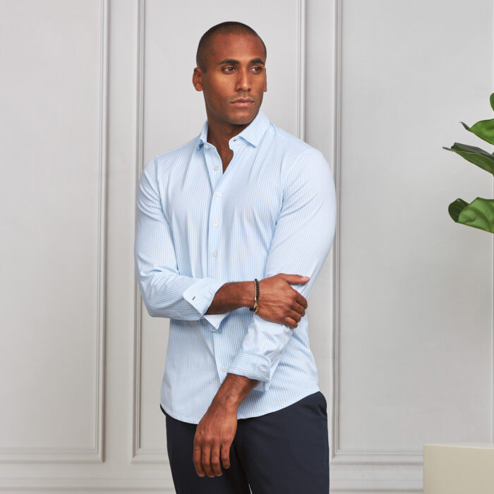 CAMISA STRETCH EASY-IRON RISCA AZUL BEBÉ SLIM FIT ZOLF - Image 1