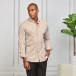 CAMISA STRETCH EASY-IRON RISCA BEGE SLIM FIT ZOLF