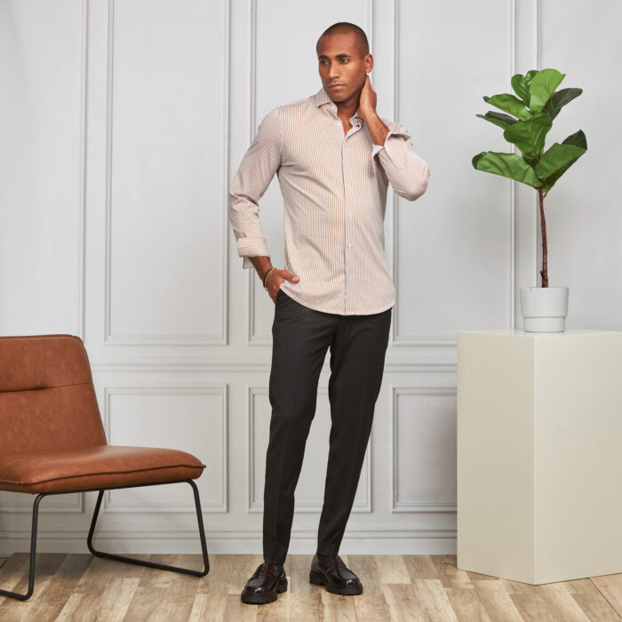 CAMISA STRETCH EASY-IRON RISCA BEGE SLIM FIT ZOLF - Imagen 2