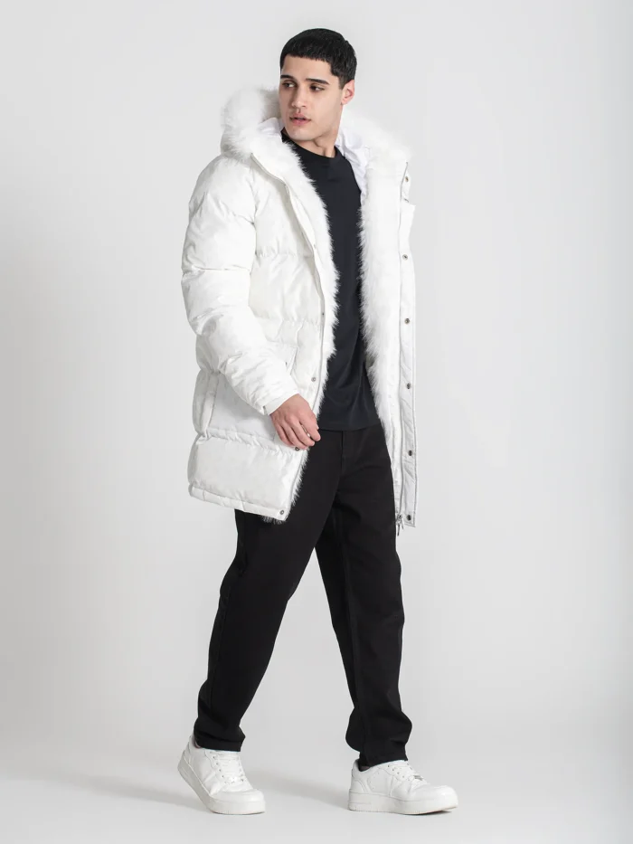 CASACO ACOLCHOADO BRANCO COM CAPUZ EM PELO GIANNI KAVANAGH - Image 6