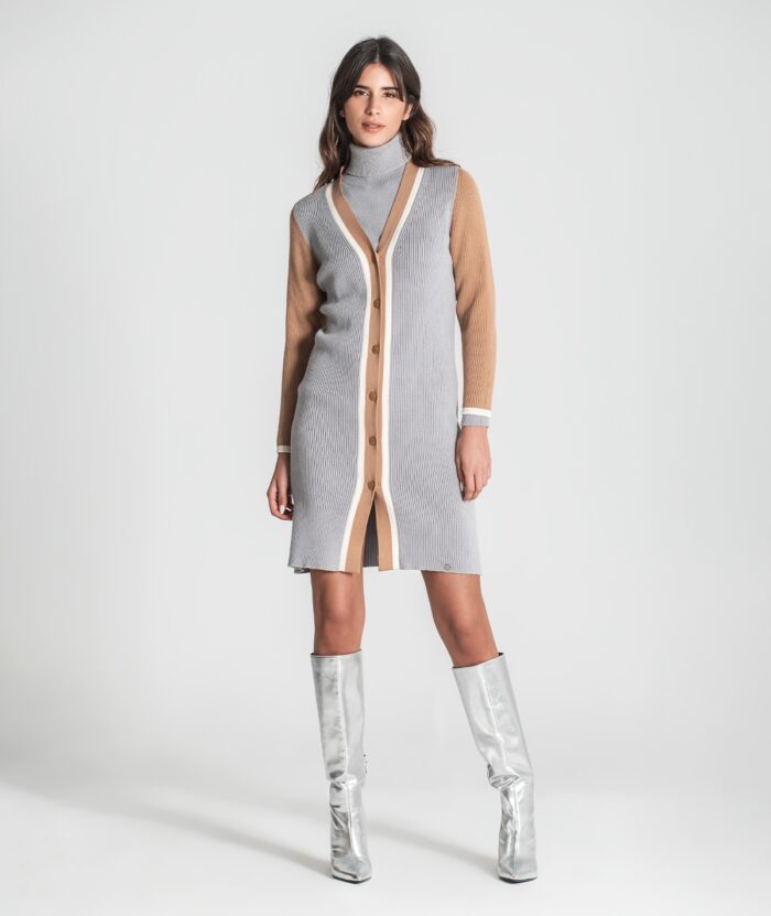 VESTIDO CINZA COM CONTRASTE RUGA - Image 1