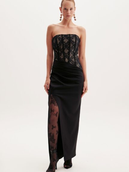 VESTIDO CORSET PRETO SUPER MIDI LANÇA PERFUME